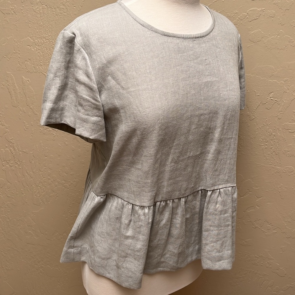 OFFON Linen Peplum Blouse in Light Fog Grey, , Size M/L